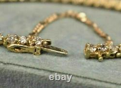 Estate Vintage 14k Or Jaune Sur 17ct Femmes Diamond Bracelet De Tennis 7 Pouces
