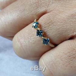 Estate & Vintage14k Or Jaune Plus De Londres Avec Topaze Bleue Diamant Promise Ring