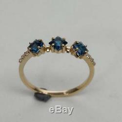 Estate & Vintage14k Or Jaune Plus De Londres Avec Topaze Bleue Diamant Promise Ring