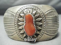 Fabuleux Vintage Navajo Corail Bracelet En Argent Sterling Vieux