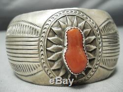 Fabuleux Vintage Navajo Corail Bracelet En Argent Sterling Vieux