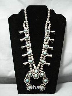 Femmes Vintage Navajo Royston Turquoise Collier En Argent Sterling Squash Blossom