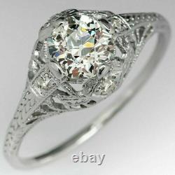 Filigree Vintage Victorian Edwardian Ring 2 Ct Round Diamond 14k Or Blanc Plus