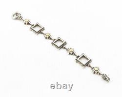 Flli Menegatti 925 Argent & 18k Gold Vintage Bracelet En Chaîne Florale Bt4932