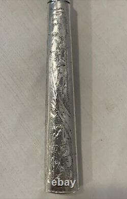 Fourchette à viande en argent massif vintage avec manche floral gravé 73,5 grammes