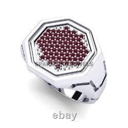 Gemme en Grenat Taille Ronde avec Bague en Argent Sterling 925 pour Hommes #D103