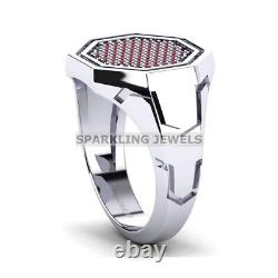 Gemme en Grenat Taille Ronde avec Bague en Argent Sterling 925 pour Hommes #D103