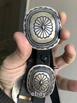 Génial! Vintage Navajo Martha Cayatineto Sterling Silver Stampwork Concho Belt