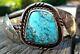 Grand Vintage Navajo En Argent Sterling Turquoise Bracelet Manchette 42,2 Grammes