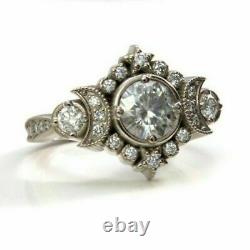 Half Moon Retro Vintage Anneau De Fiançailles Antiques 2 Ct Diamond 14k Or Blanc Sur