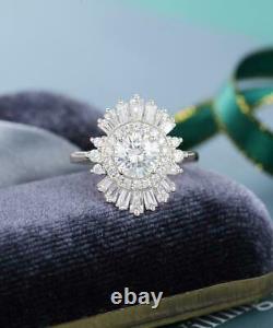 Halo Vintage Fleur 925 Argent 0.90 Ct Cubic Zirconia Round Cut Anniversary Ring