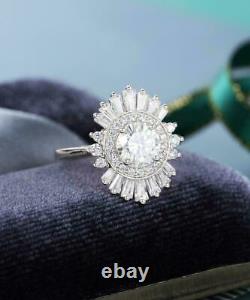 Halo Vintage Fleur 925 Argent 0.90 Ct Cubic Zirconia Round Cut Anniversary Ring