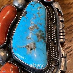 Harold Becenti Navajo Pendentif en argent sterling vintage Turquoise Corail 6