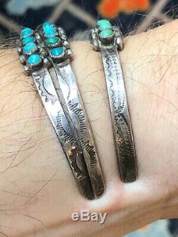 Hou La La! 2 Old Ronde En Argent Sterling Cabochon Turquoise Navajo Vintage Bracelet