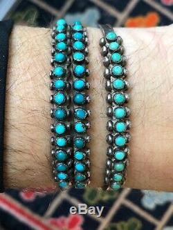 Hou La La! 2 Old Ronde En Argent Sterling Cabochon Turquoise Navajo Vintage Bracelet