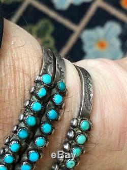 Hou La La! 2 Old Ronde En Argent Sterling Cabochon Turquoise Navajo Vintage Bracelet