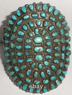 Huge Old Pawn Vintage Navajo Zuni Argent Sterling Petit Point Bracelet Turquoise