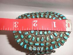 Huge Old Pawn Vintage Navajo Zuni Argent Sterling Petit Point Bracelet Turquoise
