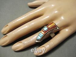 Important Incrustation Master Navajo Vintage Turquoise Coral Sterling Silver Ring
