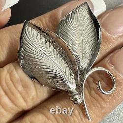 Jolie broche épingle en argent sterling vintage avec motif de feuille 1 5/8 x 1 3/8