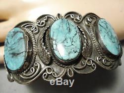 L'un Des Meilleurs Vintage Navajo Blue Diamond Turquoise Bracelet En Argent Sterling