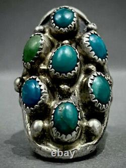Long Vintage Navajo Amérindien Sterling Silver Turquoise Cluster Ring Old