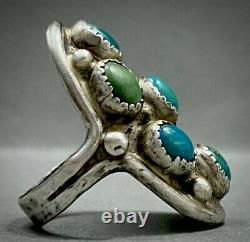Long Vintage Navajo Amérindien Sterling Silver Turquoise Cluster Ring Old