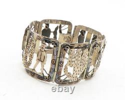 Los Ballesteros 925 Silver Vintage Storyteller Bracelet Chaîne De Panneau Bt4933