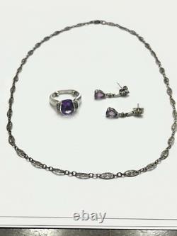 Lot Vintage en Argent Sterling 925 avec Pierres Claires d'Améthyste Chaîne en Filigrane Italie