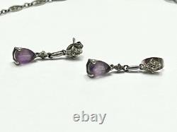 Lot Vintage en Argent Sterling 925 avec Pierres Claires d'Améthyste Chaîne en Filigrane Italie