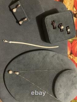 Lot de bijoux en argent sterling vintage et perles d'eau douce : collier, bracelet, bague
