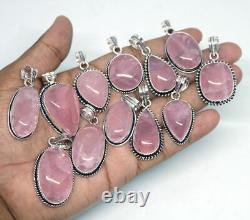 Lot de pendentif en gros en pierre de quartz rose, bijoux plaqués en argent sterling 925