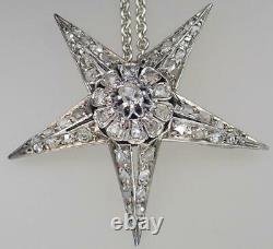 Lovely Antique Or Victorien Argent Diamant Floral Starburst Pendentif Collier