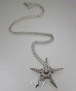 Lovely Antique Or Victorien Argent Diamant Floral Starburst Pendentif Collier