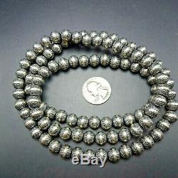 Lovely Vintage Navajo Estampé En Argent Sterling Navajo Perles 35 Strand Necklace