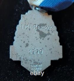 MÉDAILLE EN ARGENT STERLING DES JEUX VINTAGE DE HOBOKEN NEW JERSEY Relais de 1 Mile 1939