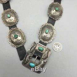 Magnifique! Vintage Turquoise Et Argent Sterling Concho Ceinture