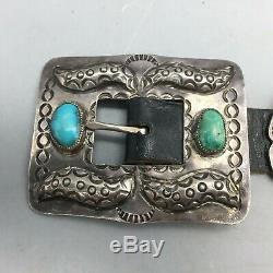 Magnifique! Vintage Turquoise Et Argent Sterling Concho Ceinture