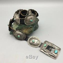 Magnifique! Vintage Turquoise Et Argent Sterling Concho Ceinture