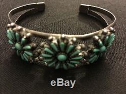 Manchette Vintage Native American Turquoise & Silver Sterling 925
