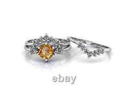 Mariage 925 Argent Sterling Citrine Anneau Pour Femmes Moissanite Studded Band Style