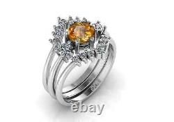 Mariage 925 Argent Sterling Citrine Anneau Pour Femmes Moissanite Studded Band Style