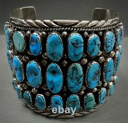 Massive Turquoise Vintage Navajo En Argent Sterling Bracelet Manchette Grappe 165 Grammes