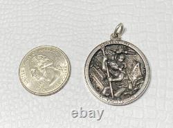 Médaille en argent sterling vintage de Saint-Christophe Protège-nous en 3D - Double face