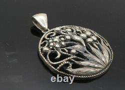 Mexique 925 Argent Sterling Vintage Ton Foncé Fleurs Blooming Pendentif Pt7932