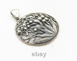 Mexique 925 Argent Sterling Vintage Ton Foncé Fleurs Blooming Pendentif Pt7932