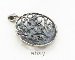 Mexique 925 Argent Sterling Vintage Ton Foncé Fleurs Blooming Pendentif Pt7932