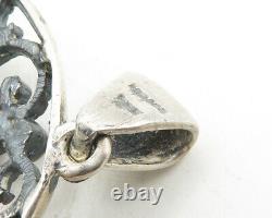 Mexique 925 Argent Sterling Vintage Ton Foncé Fleurs Blooming Pendentif Pt7932