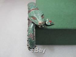 Mexique Vintage En Argent Sterling Émail Vert Serpent Articulé Bracelet Signé
