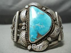 Musée Vintage Navajo Old Morenci Turquoise Bracelet En Argent Sterling Vieux